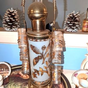 Vintage Decanter Set 1940s Glenshaw Glass Works Metal Bar Set